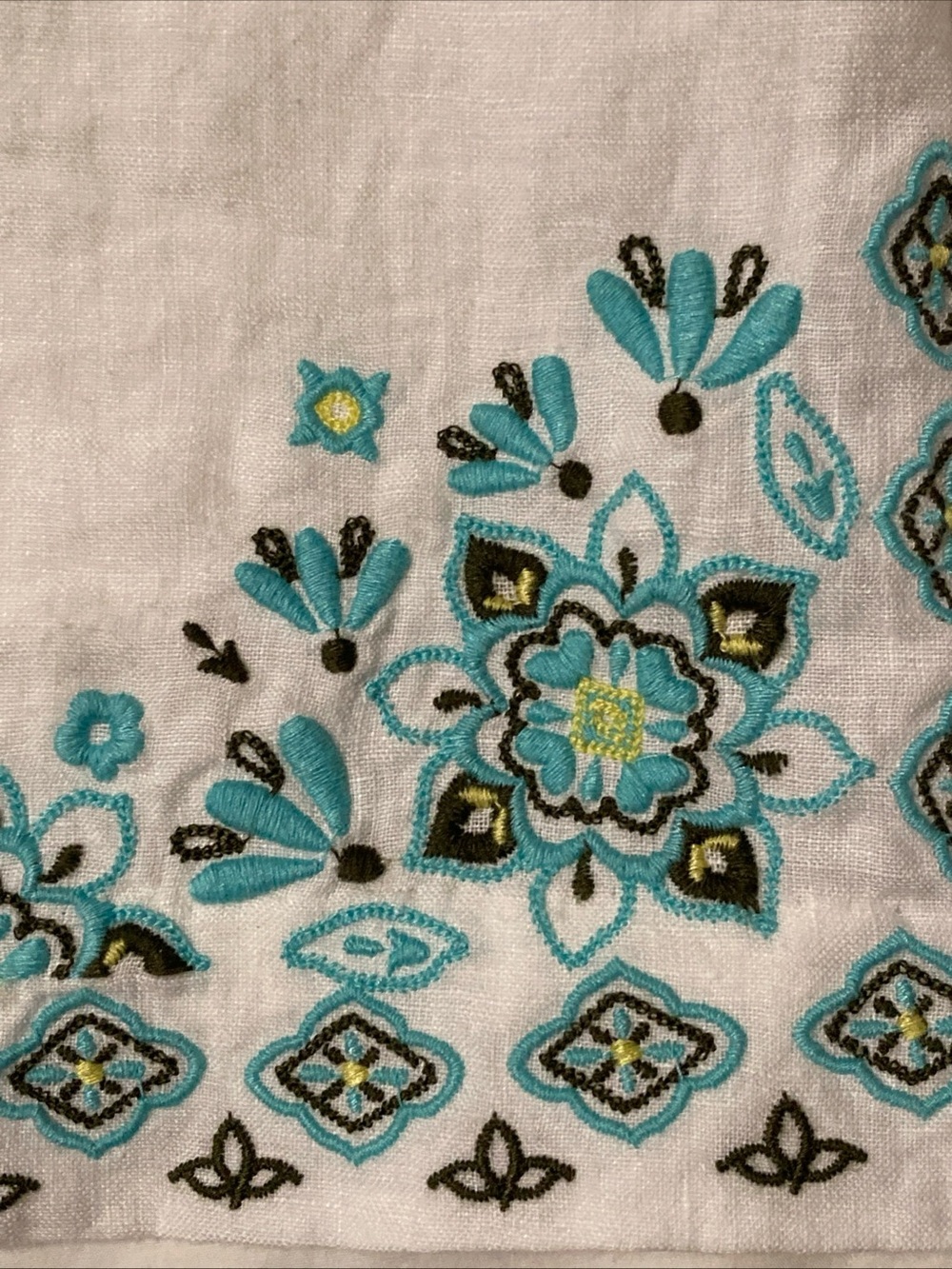 J. Jill White Linen Sleeveless V-Neck Dress with Turquoise Embroidery large - Picture 6 of 8